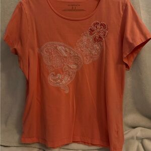 Liz Claiborne Coral Embroidered Short Sleeve Tee
